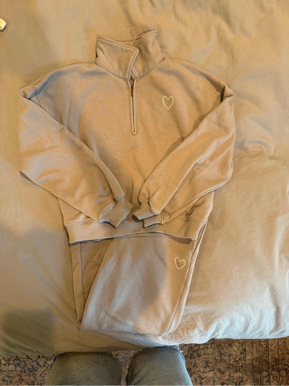 Rylee + Cru Kids Matching Zip-Up Set in Blue/Gray with White Heart